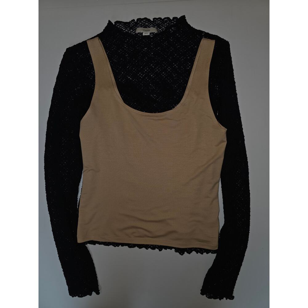 NWOT XS Women's VINCE Black Lace Long Sleeve "Naked" Look Top w/Tank MSRP $268‎ - Picture 8 of 13